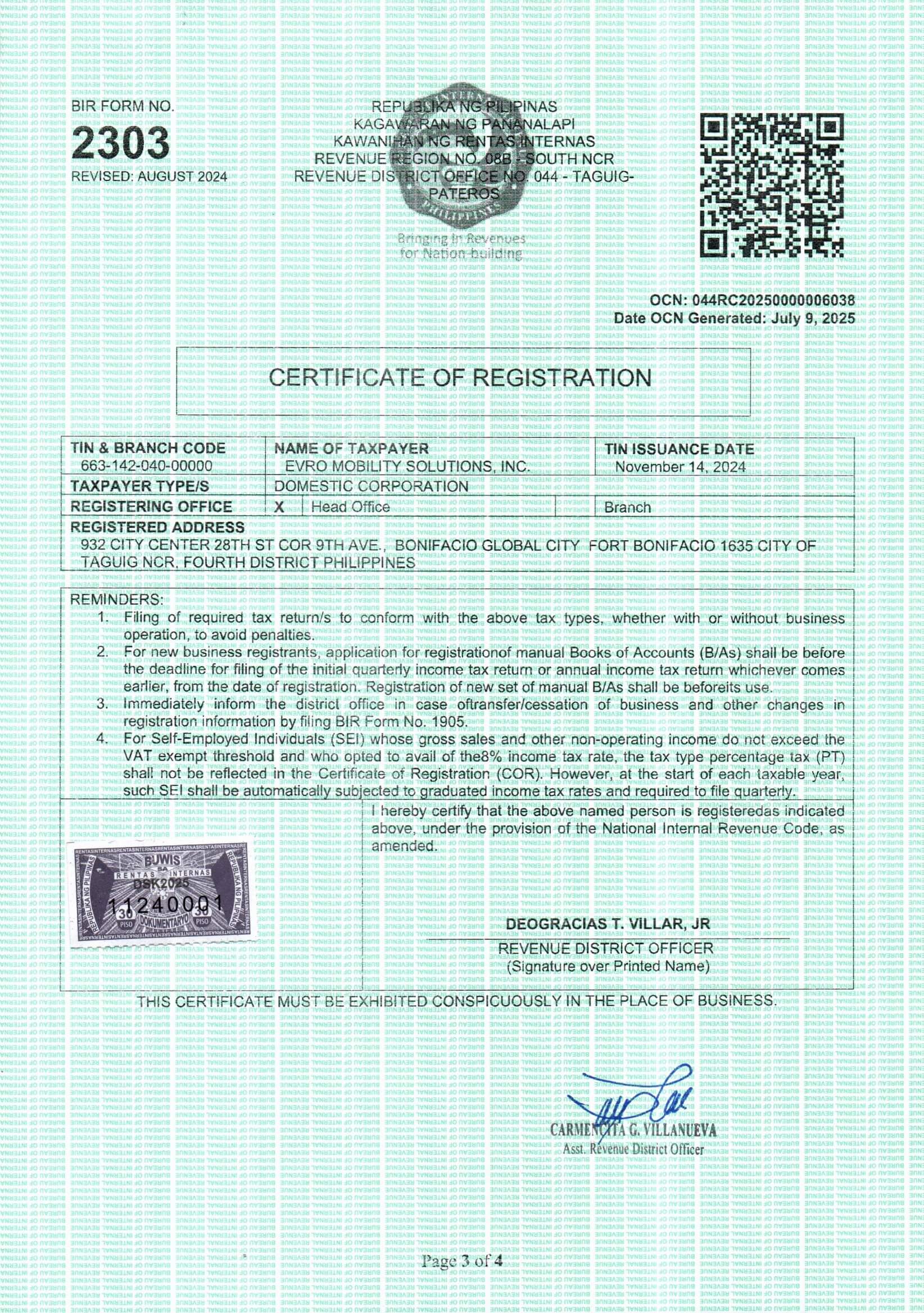 BIR Form 2303 - Page 3